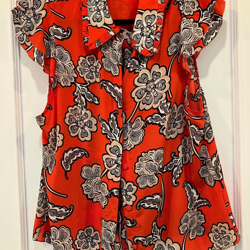 Alice + Olivia Floral Blouse - Orange and Black